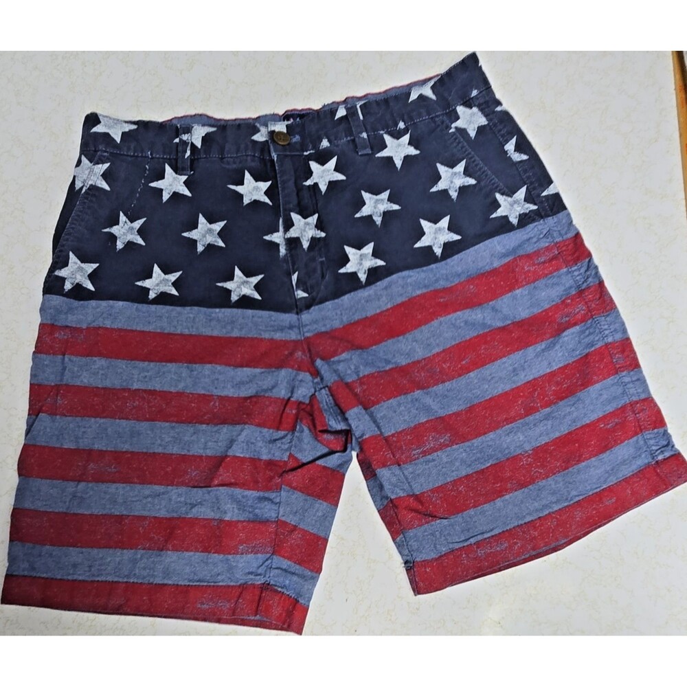 Charleston Threads Men's American Flag Chino Shorts Cotton Blue Red White